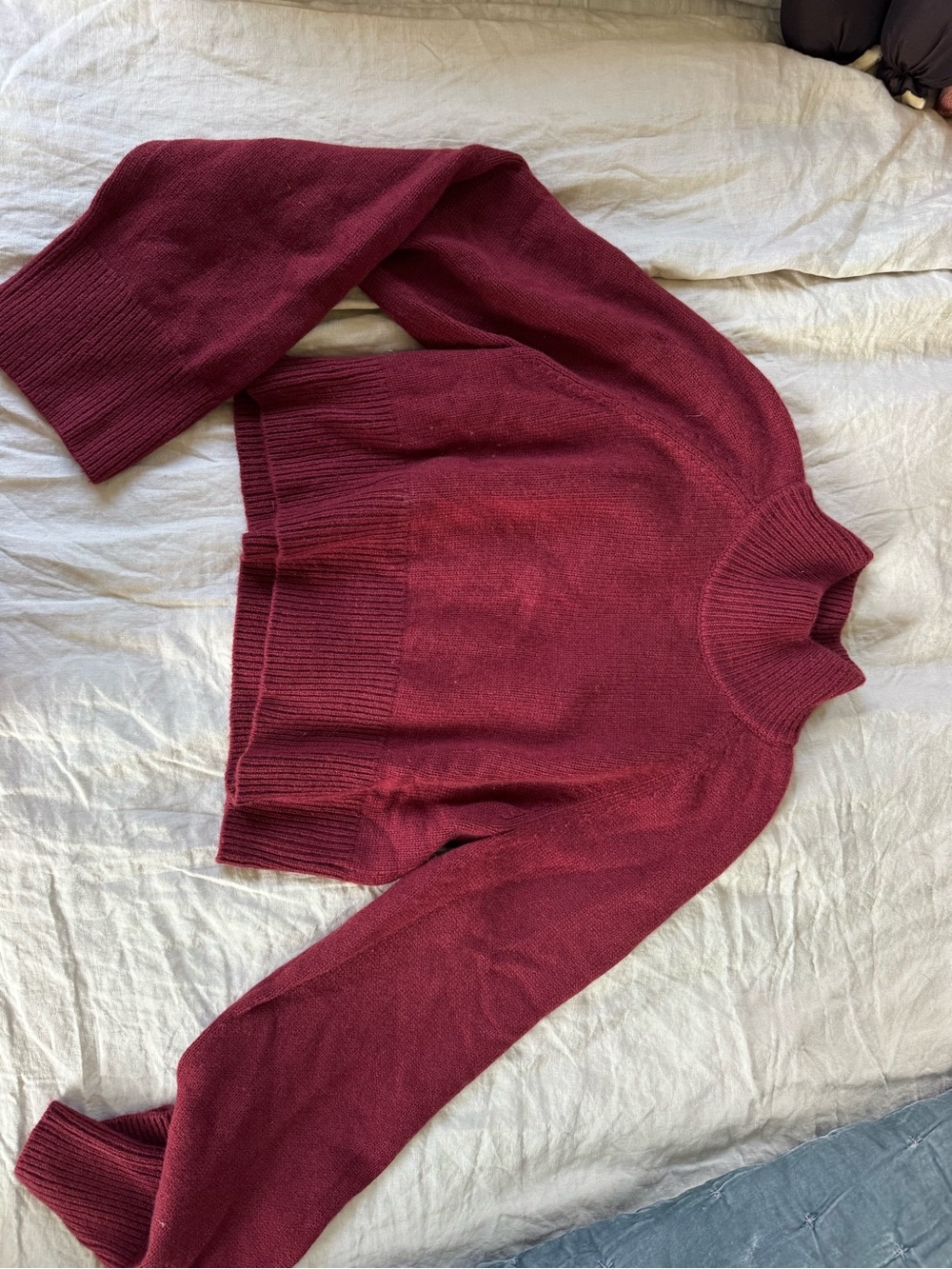 Reformation Burgundy Turtleneck Knit Sweater cropped